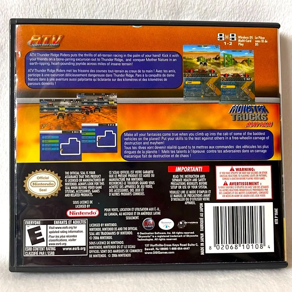 Nintendo DS, ATV Thunder Ridge Riders and Monster Trucks Mayhem 2 Game Pack